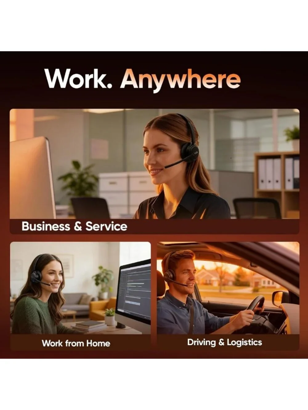 Bluetooth Wireless Headset with Mic, ENC Noise Cancelling, Ideal for Work